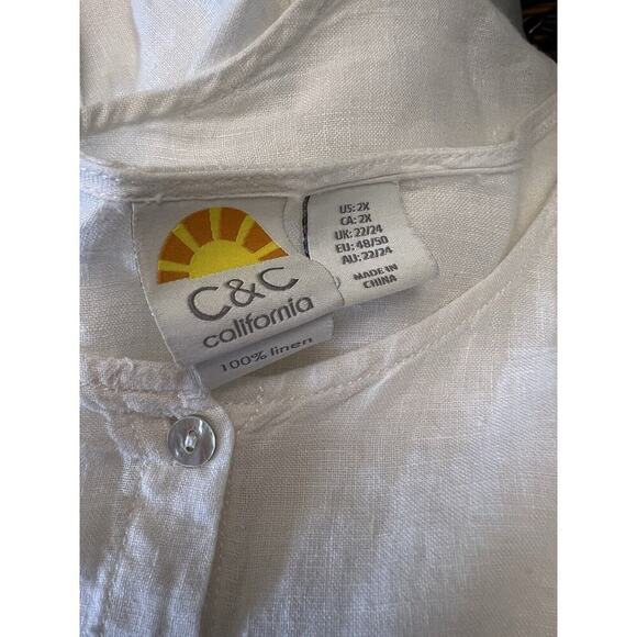 C&C California Women’s Linen Blouse Size 2X Button Up Multicolor Stripes Beachy - Picture 7 of 7